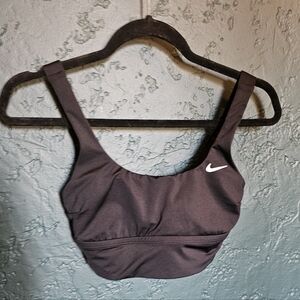 Nike Women's Charcoal Scoop-Neck Sports Bra with White Swoosh